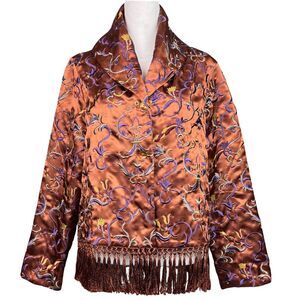 Soft Surroundings Jacket Womens All Over‎ Embroidered Floral Fringed Copper Sz S